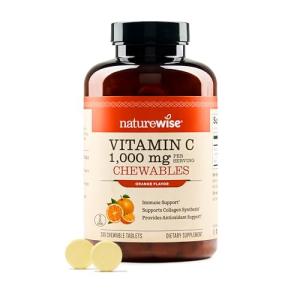 NatureWise Extra Strength Vitamin C Chewable 1000mg for Adults - Natural Orange Flavor - Immune System & Antioxidant Support - Non-GMO, Vegan & Sugar Free - 200 Chewable Tablets[100-Day Supply]