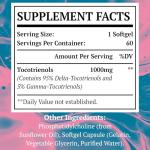 Liposomal Tocotrienols 1000mg – High Absorption Vitamin E Tocotrienols Supplement with 95% Delta & 5% Gamma – Antioxidant for Skin & Healthy Aging – 60 Softgels