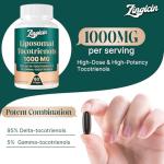Zingicin Vitamin E Tocotrienols - Liposomal Tocotrienols Supplement 1000mg, Highly Absorbable Delta Tocotrienol and Gamma Tocotrienol for Bone Health, and Antioxidant Support, 120 Softgels