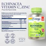SOLARAY Echinacea Vitamin C & Zinc 850mg Plus Bioflavonoids, Echinacea Capsules for Healthy Immune Support, Vegan, Lab Verified, 60-Day Money-Back Guarantee, 90 Servings, 180 VegCaps
