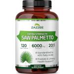 Zazzee Extra Strength Saw Palmetto 20:1 Extract, 6000 mg Strength, 40% Fatty Acids, 120 Vegan Capsules, 4 Month Supply, Concentrated and Standardized 20X Extract, Non-GMO, All-Natural, Made in the USA