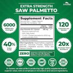 Zazzee Extra Strength Saw Palmetto 20:1 Extract, 6000 mg Strength, 40% Fatty Acids, 120 Vegan Capsules, 4 Month Supply, Concentrated and Standardized 20X Extract, Non-GMO, All-Natural, Made in the USA