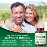 Zazzee Extra Strength Saw Palmetto 20:1 Extract, 6000 mg Strength, 40% Fatty Acids, 120 Vegan Capsules, 4 Month Supply, Concentrated and Standardized 20X Extract, Non-GMO, All-Natural, Made in the USA