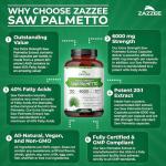 Zazzee Extra Strength Saw Palmetto 20:1 Extract, 6000 mg Strength, 40% Fatty Acids, 120 Vegan Capsules, 4 Month Supply, Concentrated and Standardized 20X Extract, Non-GMO, All-Natural, Made in the USA