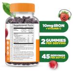 Iron Supplements for Kids | 10mg | with Vitamin C | Great Tasting Iron Gummies for Kids | Vegan Non GMO Kids Iron | for Immune Health and Iron Deficiency | 90 Gummies | Lifeable