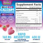 Sugar Free Chewable Calcium Gummy Vitamins - Plus 400 IU Vitamin D3 for Bone, Teeth, & Immune Health Support - Calcium Supplements for Women & Men Daily, Non-GMO, Berry Flavored - 120 Gummies