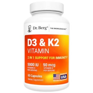 Dr. Berg Maximum Strength 7-in-1 Vitamin D3 K2 5000 IU | Naturally Derived D3 | 4X Lab-Tested & Verified | High Absorption Formula | K2 D3 Vitamin Supplement - 60 Capsules