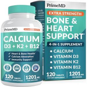 4-in-1 Calcium 1200mg with Vitamin D3 - Calcium Supplement for Women and Men with Vitamin K2 B12 5000 IU - Extra Strength Calcium Citrate for Bone and Heart Support (120ct)
