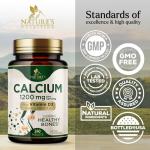 Calcium 1200 mg with Vitamin D3, Calcium Supplement Vitamins, Supports Bone Strength, Teeth & Immune System, Calcium Supplements for Women & Men, Nature's Absorbable Calcium Carbonate - 240 Tablets