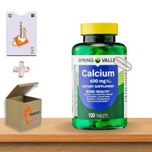 Calcium 600 mg Tablets • Bone & Muscle Health • Supports Strong Bones • Dietary Supplement • 100 Count by Spring Valley + Vena’s Sticker (Pack of 1)
