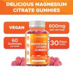 Vitamatic Magnesium Gummies 600mg per Serving – 60 Vegan Count for Relaxation, Muscle, Bone, and Energy Support