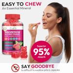 Magnesium Glycinate Gummies 600mg, High Absorption Magnesium Gummies with L-Threonate, Calcium, Vitamin B6, D3, Sugar Free Chews for Adults & Kids Relaxation, Stress Relief, Night Rest