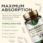 Magnesium Supplement (Citrate Oxide) 1000mg for Best Absorption, Supports Bone, Heart Health, Nerves, Muscles & Metabolism, Nature's Pure Magnesio Vitamin Pills, Bottled in USA, 60 Capsules
