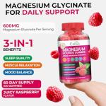 Magnesium Glycinate Gummies 600mg, High Absorption Magnesium Gummies with L-Threonate, Calcium, Vitamin B6, D3, Sugar Free Chews for Adults & Kids Relaxation, Stress Relief, Night Rest