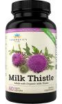 Organic Milk Thistle | Non GMO 2000mg 4X Concentrated Vegan Daily Supplement w/Silymarin Seed Extract for Liver Support, Detox and Cleanse - 60 Veggie Capsules