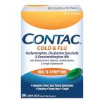 Contac Cold & Flu Medicine, Powerful, Multi-Symptom Relief for Pain, Fever, Sore Throat, Body Aches, Sneezing, Runny Nose & Cough, 24 Count Liquid Gels