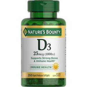 Nature's Bounty Vitamin D3 1000 IU, Immune Support, Helps Maintain Healthy Bones, 250 Rapid Release Softgels