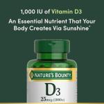 Nature's Bounty Vitamin D3 1000 IU, Immune Support, Helps Maintain Healthy Bones, 250 Rapid Release Softgels