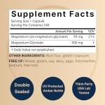 Magnesium Glycinate Capsules 500mg | 240 Count | Supplement for Sleep, Heart & Muscle Support | 100% Chelated & Purified, 3rd Party Tested, Non-GMO & Gluten Free