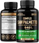 Saw Palmetto for Men 640mg - Pumpkin Seed | Nettle | Zinc & Pygeum - Prostate Health & Urinary Supplement - DHT Blocking & Hair Support - 45% Fatty Acids, Clinical Strength - Made in USA, 120 Capsules