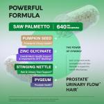 Saw Palmetto for Men 640mg - Pumpkin Seed | Nettle | Zinc & Pygeum - Prostate Health & Urinary Supplement - DHT Blocking & Hair Support - 45% Fatty Acids, Clinical Strength - Made in USA, 120 Capsules