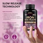 Iron Supplement for Women - Iron 65mg (Ferrous Sulfate 325mg) - Stomach Friendly | Slow Release Iron | High Absorption - Vitamins C, D3, B6, B12 & Folate - Iron Level & Energy Support - 60 Capsules