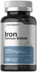 Horbäach Iron Ferrous Sulfate 325mg | 180 Count | Vegetarian, Non-GMO & Gluten Free Dietary Supplement