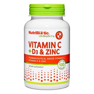 NutriBiotic – Vitamin C + Vitamin D3 & Zinc, 100 Capsules | Potent, Comprehensive Immune Support | Essential & Antioxidant Daily Supplement | Gluten & GMO Free
