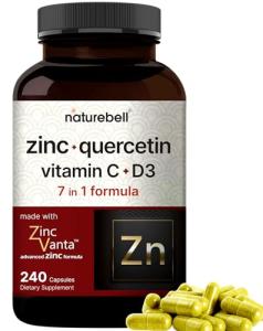 NatureBell Zinc Quercetin with Vitamin C & D3, 240 Capsules | Quercetin 1,000mg + Zinc 50mg + Vitamin C 250mg + Vitamin D3 5,000 IU | 4-in-1 Advanced Immune & Lung Support | ZincVanta Formula