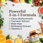 Vitalitown Vitamin C Complex 1000mg with Rose HIPS, Bioflavonoids, Turmeric & Echinacea, Daily Immune Support, Collagen Booster & Powerful Antioxidant, Vegan, 90 Tablets