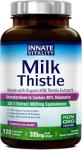 Innate Vitality 30:1 Organic Milk Thistle Supplement, 9000mg Equivalent (300mg Extract), 80% Silymarin Flavonoids, Liver Health, Detox & Cleansing, Made in USA, Non-GMO, 120 Veggie Capsules