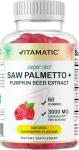 Vitamatic Sugar-Free Saw Palmetto with Pumpkin Seed – 3000 mg Equivalent per Serving – Natural Raspberry Flavor – 60 Gummies