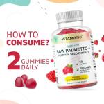 Vitamatic Sugar-Free Saw Palmetto with Pumpkin Seed – 3000 mg Equivalent per Serving – Natural Raspberry Flavor – 60 Gummies