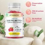 Vitamatic Sugar-Free Saw Palmetto with Pumpkin Seed – 3000 mg Equivalent per Serving – Natural Raspberry Flavor – 60 Gummies