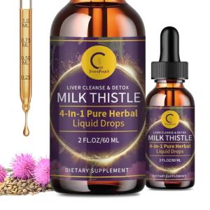 Milk Thistle Extract Drops for Liver Cleanse Detox & Repair, Liver Supplement with Dandelion Root, Artichoke and Turmeric, All-Natural Herbal Liver Support Supplement, Vegan, Non-GMO, 2 FL OZ