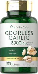 Carlyle Odorless Garlic Softgels 8000 mg | 300 Count | High Potency Formula | Non-GMO and Soy Free