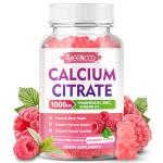 Calcium Citrate Gummies 1000mg w/Vitamin D3, High Absorption Calcium Supplement for Women & Men, Plus Magnesium, Potassium, Zinc for Muscle & Immune, Sugar-Free, Raspberry Flavor, 60 Count