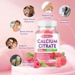 Calcium Citrate Gummies 1000mg w/Vitamin D3, High Absorption Calcium Supplement for Women & Men, Plus Magnesium, Potassium, Zinc for Muscle & Immune, Sugar-Free, Raspberry Flavor, 60 Count