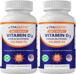 Vitamatic 2 Pack Vitamin D3 50,000 IU (as Cholecalciferol), Once Weekly Dose, 1250 mcg, 60 Veggie Capsules 1 Year Supply, Progressive Formula Helping Vitamin D Deficiencies (Total 120 Veg Capsules)