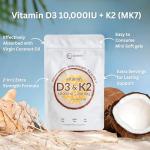 Micro Ingredients Vitamin D3 10,000 IU + K2 MK-7 200 mcg, 300 Softgels | Virgin Coconut Oil | 2-in-1 Bone, Immune & Heart Support | Easy to Swallow, Non-GMO