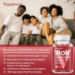 Vegan Iron Gummies Supplement - with Vitamin C, A, B-Complex, Folate, Zinc for Adults & Kids - Health Blood & Energy Support for Iron Deficiency, Anemia, No After Taste - Peach Flavor (90 Ct)