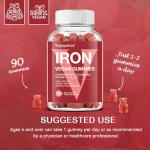 Vegan Iron Gummies Supplement - with Vitamin C, A, B-Complex, Folate, Zinc for Adults & Kids - Health Blood & Energy Support for Iron Deficiency, Anemia, No After Taste - Peach Flavor (90 Ct)