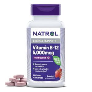 Natrol Vitamin B12 5,000 mcg, Fast Dissolve Vitamin B12 Supplement Supports a Healthy Nervous System and Energy Metabolism, 200 Tablets, Up to a 200 Day Supply