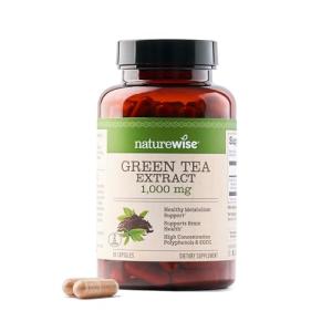 NatureWise Green Tea Extract Capsules 1000 mg - 50% EGCG & 98% Polyphenols - Extra Strength Green Tea Pills - Antioxidants for Heart Health & Energy - Vegan, Non-GMO - 90 Count[45-Day Supply]