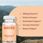 NAKED Vitamin C - 500mg Ascorbic Acid Capsules with Citrus Bioflavonoids - Daily Antioxidant and Immune Support* Made in USA - Vegan, Non-GMO - 90 Capsules