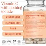 NAKED Vitamin C - 500mg Ascorbic Acid Capsules with Citrus Bioflavonoids - Daily Antioxidant and Immune Support* Made in USA - Vegan, Non-GMO - 90 Capsules