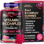 Vitamin B-Complex Gummies for Women & Men - Vitamin B12, B1, B2, B3, B5, B6, B7 & B9 - B Complex with Vitamin C & Choline - Energy, Brain & Mood - Natural Berry Flavor, Vegan - 60 Gummies for 2 Months