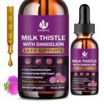 Milk Thistle Supplement for Liver Cleanse Detox & Repair, Liver Detox Drops with Organic Milk Thistle Seed, Artichoke Extract, Dandelion, Turmeric and Vegan, Non-GMO, Gluten-Free (2 Pack, 1 Fl Oz)