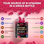 Vitamin B-Complex Gummies for Women & Men - Vitamin B12, B1, B2, B3, B5, B6, B7 & B9 - B Complex with Vitamin C & Choline - Energy, Brain & Mood - Natural Berry Flavor, Vegan - 60 Gummies for 2 Months