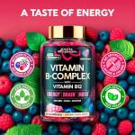 Vitamin B-Complex Gummies for Women & Men - Vitamin B12, B1, B2, B3, B5, B6, B7 & B9 - B Complex with Vitamin C & Choline - Energy, Brain & Mood - Natural Berry Flavor, Vegan - 60 Gummies for 2 Months